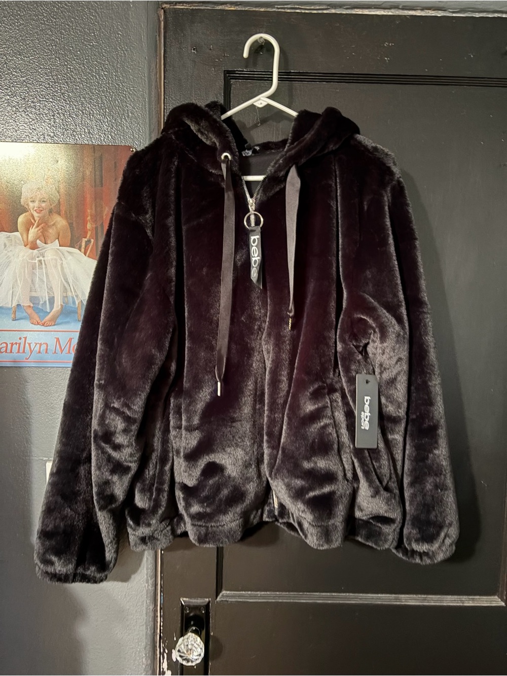 NWT bebe Plush Hooded Zip Jacket in Black